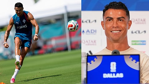 Portugal's Cristiano Ronaldo speaks to reporters during a press conference ahead of his team's World Cup round of 16 soccer match against Spain