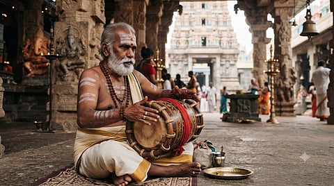 An old man with chenda in hand