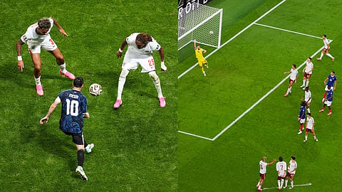 Spain goalkeeper Unai Simon (23) defends the net against France during the World Cup semifinal soccer match