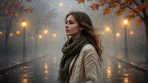 woman walking through street