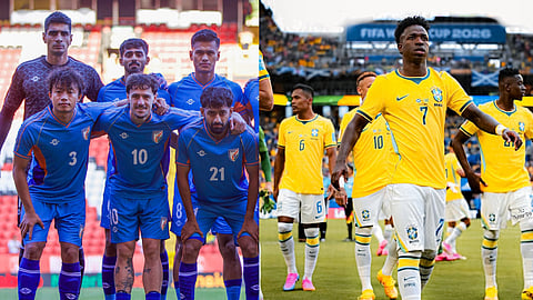 Indian football team play against Brazil in Kolkata