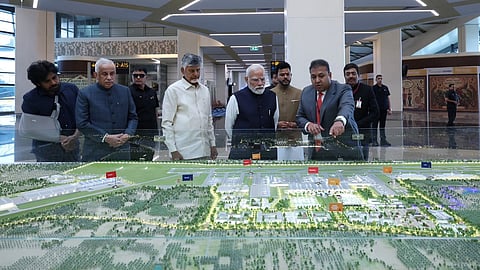 PM Modi inaugurates Rs 5,000 cr Bhogapuram Airport in Andhra Pradesh .