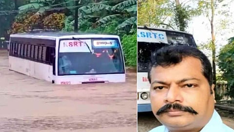 ksrtc bus in flood water