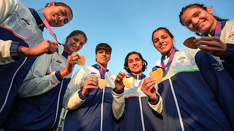 Indian women boxers after the boxing events at the 23rd Commonwealth Games (CWG), in Glasgow