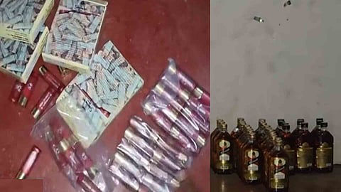 gun pellets, liquor