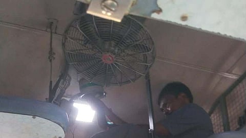 A train fan fell and injured a passenger.