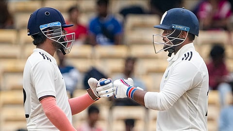 Chennai: East Zone's Md Kounain Quraishi, right, and Anukul Roy on day 5 of the Duleep Trophy 2026-27 final cricket match between South Zone and East Zone