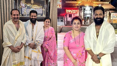 Rishab Shetty and Wife Offer Prayers at Sree Padmanabhaswamy Temple During Deeparadhana