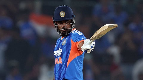Sanju Samson after completing 50 vs West Indies