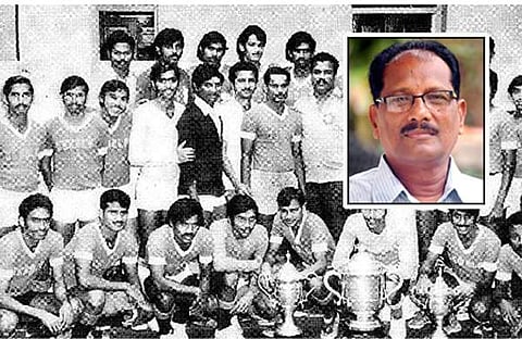 ക്യാപ്റ്റന് മണിയുടെ നേതൃത്വത്തില് സന്തോഷ് ട്രോഫി നേടിയ കേരള ടീം (ഇന്സെറ്റില് വിക്ടര് മഞ്ഞില)
