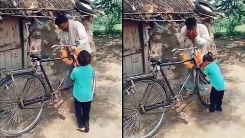'സന്തോഷത്തിന് മെഴ്സിഡസ് വേണ്ട', അച്ഛന്റെ സൈക്കിള് കണ്ട് തുളളിച്ചാടുന്ന പെണ്കുട്ടി, ഒന്നിച്ച് പ്രാര്ത്ഥന ( വീഡിയോ)