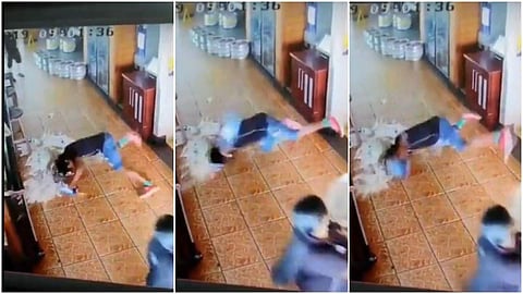 'ആ ഒറ്റ നിമിഷം കൊണ്ടാണ് അത് സംഭവിച്ചത്'; ഹോട്ടല് ജീവനക്കാരന് തലകുത്തി വീണു (വീഡിയോ)
