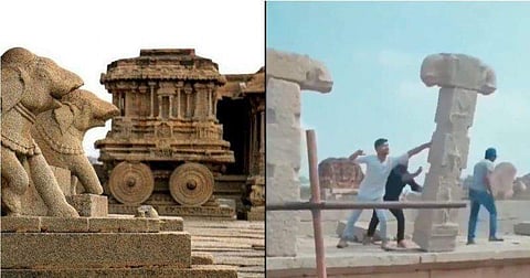 ഹംപിയിലെ കല്ത്തൂണുകള് നശിപ്പിക്കുന്ന യുവാക്കളുടെ വീഡിയോ വൈറല്; സാമൂഹിക വിരുദ്ധരെ പിടികൂടാന് ഒന്നിച്ച് സോഷ്യല് മീഡിയ