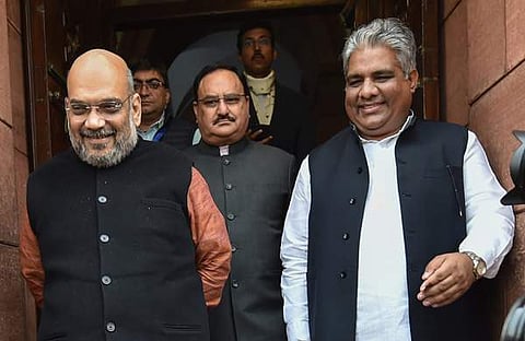 അമിത് ഷാ ഭൂപേന്ദ്ര യാദവിനൊപ്പം. പിന്നില് ജെപി നഡ്ഡ- ഫയല്