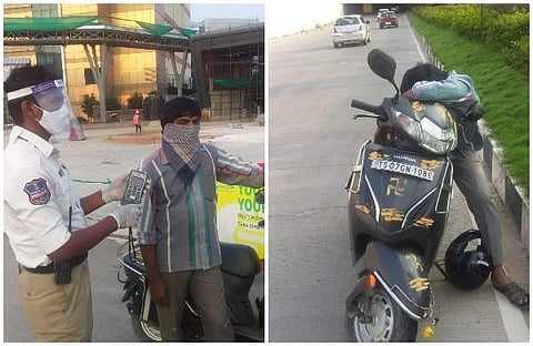 കുടിച്ച് ലക്ക് കെട്ടു; നടു റോഡില് ബൈക്ക് നിര്ത്തി ഉറങ്ങി, യുവാവ് പൊലീസ് പിടിയില്