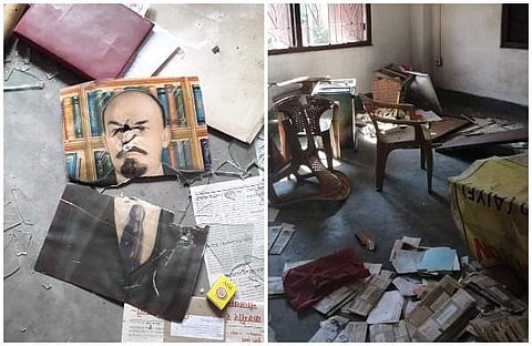 ത്രിപുരയില് ഇടത് പാര്ട്ടി ഓഫീസുകള്ക്ക് നേരെ വ്യാപക ആക്രമണം; സിപിഐ ആസ്ഥാനം തകര്ത്തു, സിപിഎം ഓഫീസുകള്ക്ക് തീയിട്ടു