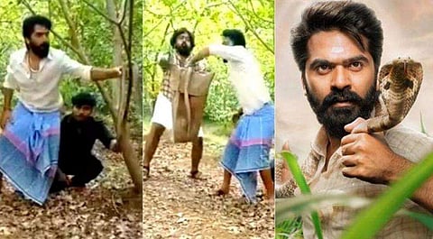 പാമ്പിനെ പിടിച്ച് ചാക്കിലാക്കുന്ന ചിമ്പു! വിഡിയോ വൈറലായതിനു പിന്നാലെ 'ഈശ്വരന്' വിവാദത്തില്