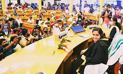 ആര്യ രാജേന്ദ്രന് തിരുവനന്തപുരം മേയര് സത്യപ്രതിജ്ഞ ചെയ്ത ശേഷം