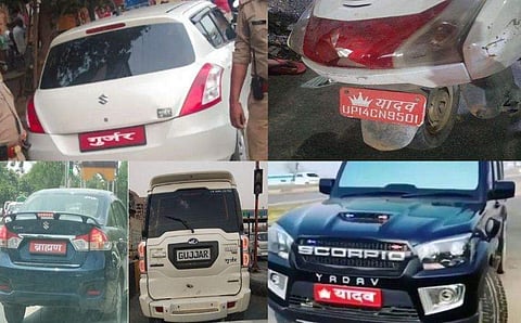 ജാതി സ്റ്റിക്കറുകള് പതിച്ച വാഹനങ്ങള് /ചിത്രം ഫെയ്സ്ബുക്ക്