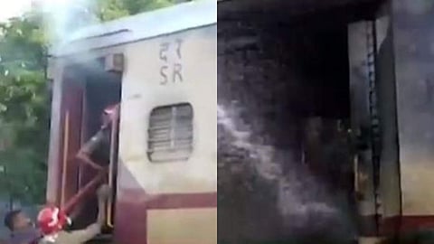 മലബാര് എക്സ്പ്രസിന്റെ ലഗേജ് വാനിന് തീപിടിച്ചപ്പോള്/ ടെലിവിഷന് ചിത്രം