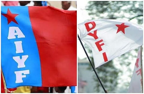 എഐവൈഎഫ്,ഡിവൈഎഫ്ഐ പതാകകള്