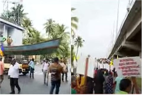 മത്സ്യത്തൊഴിലാളികളുടെ റോഡ് ഉപരോധസമരത്തില് നിന്ന്/ ടിവി ദൃശ്യം