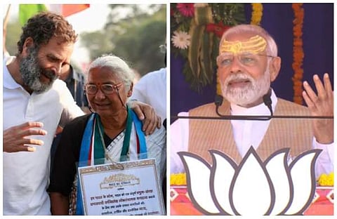 ഭാരത് ജോഡോ യാത്രയില് മേധാ പട്കറും രാഹുല് ഗാന്ധിയും, നരേന്ദ്ര മോദി