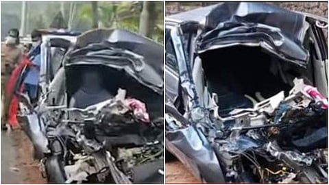 അപകടത്തില് തകര്ന്ന കാര്/ ടെലിവിഷന് ദൃശ്യം