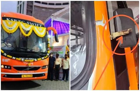 കെഎസ്ആര്ടിസി സ്വിഫ്റ്റ് ബസിന്റെ ആദ്യ സര്വീസ്, അപകടത്തില്പ്പെട്ട ബസ്