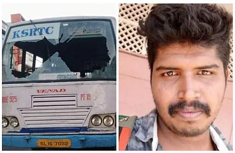 ആക്രമണത്തില് തകര്ന്ന കെഎസ്ആര്ടിസി ബസ്, അറസ്റ്റിലായ സനോജ്