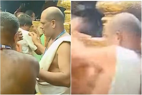 ഭക്തരെ പിടിച്ചു തള്ളുന്നു/ വീഡിയോ ദൃശ്യത്തില് നിന്ന്