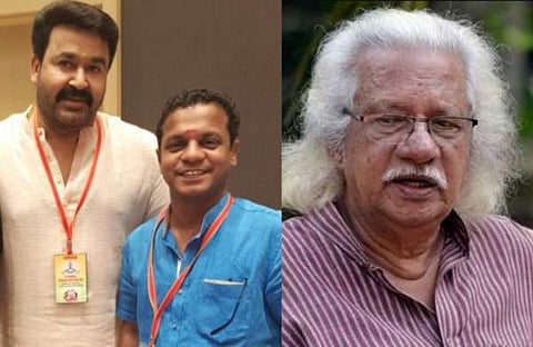 മോഹൻലാലും ധർമജനും/ ചിത്രം; ഫെയ്സ്ബുക്ക്, അടൂർ ഗോപാലകൃഷ്ണൻ/ ഫയൽ