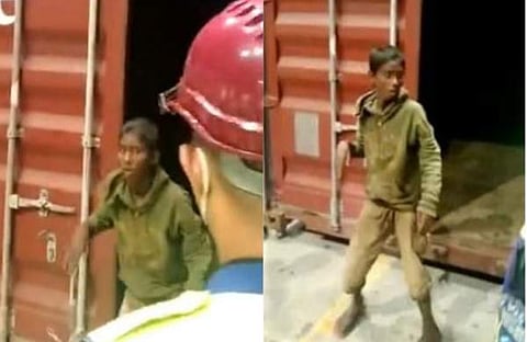 കണ്ടെയ്നറിൽ നിന്ന് ഇറങ്ങിവരുന്ന ബംഗ്ലാദേശി ബാലൻ/ വിഡിയോ സ്ക്രീൻഷോട്ട്