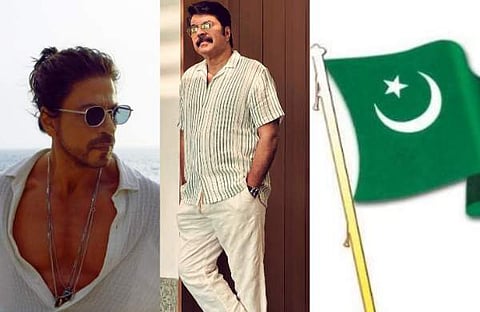 ഷാരുഖ് ഖാൻ, മമ്മൂട്ടി/ ഫെയ്സ്ബുക്ക്, മുസ്ലീം ലീഗ് പതാക/ ഫയൽ ചിത്രം