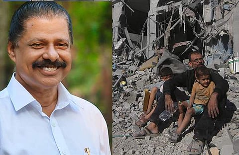 എംവി ഗോവിന്ദന്/ഫെയ്സ്ബുക്ക്, ഇസ്രയേല് ആക്രമണത്തിനിരയായ പലസ്തീനികള്'/എപി