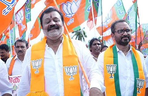 സുരേഷ് ഗോപിയുടെ പദയായാത്ര/ കെ സുരേന്ദ്രന് ഫെയ്സ്ബുക്കില് പങ്കുവച്ച ചിത്രം