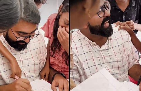 സുജിത്ത് കൊടക്കാട് വിദ്യാർഥികൾക്കൊപ്പം/ വിഡിയോ സ്ക്രീൻഷോട്ട്