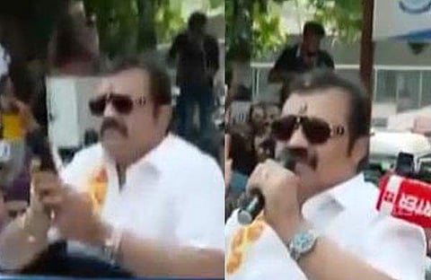 സുരേഷ് ഗോപി പ്രവര്ത്തകരെ അഭിവാദ്യം ചെയ്യുന്നു/ടിവി ദൃശ്യം