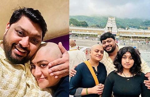 ലക്ഷ്മിക്കും മകൾക്കുമൊപ്പം മിഥുൻ തിരുപ്പതിയിൽ/ ഇൻസ്റ്റഗ്രാം