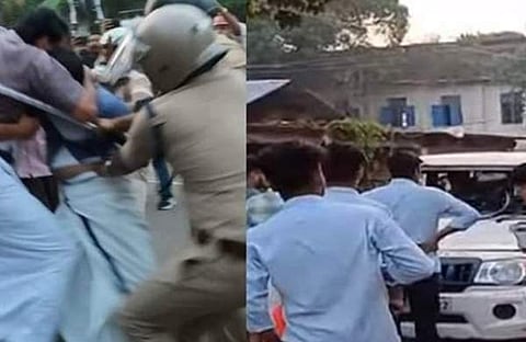 ചാലക്കുടിയില് പൊലീസ് ജീപ്പ് അടിച്ചു തകര്ത്തപ്പോള്/ ഫോട്ടോ: വീഡിയോ സ്ക്രീന് ഷോട്ട്