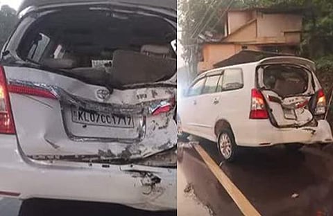 അപകടത്തില്പ്പെട്ട കാര്/ ടിവി ദൃശ്യം