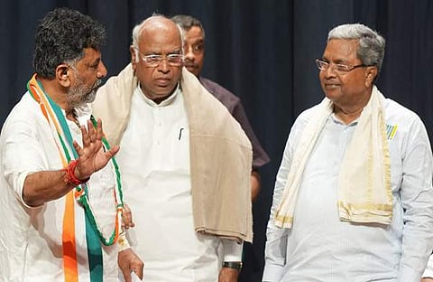 ഡികെ ശിവകുമാർ, മല്ലികാർജുൻ ഖാർഗെ, സിദ്ധരാമയ്യ: ഫയൽ/പിടിഐ
