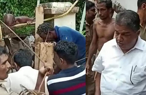 രക്ഷാപ്രവര്ത്തനത്തിന്റെ ടെലിവിഷന് ദൃശ്യത്തില്നിന്ന്