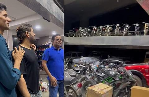 ധോനിയുടെ ഗാരിജ് സന്ദർശിച്ച് വെങ്കിടേഷ് പ്രസാദും സുനിൽ ജോഷിയും/ ട്വിറ്റർ