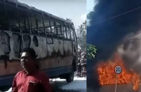 തിപിടിത്തത്തില് കത്തിനശിച്ച ബസ്
