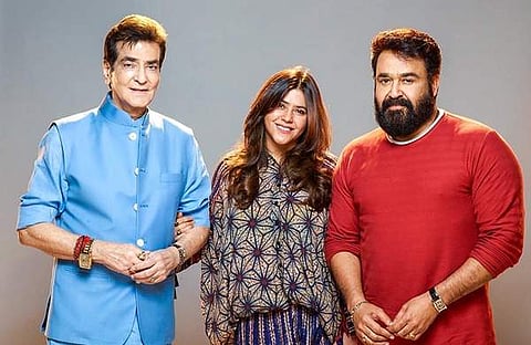 മോഹൻലാലിനൊപ്പം ഏക്ത കപൂറും അച്ഛൻ ജിതേന്ദ്രയും/ ഇൻസ്റ്റഗ്രാം