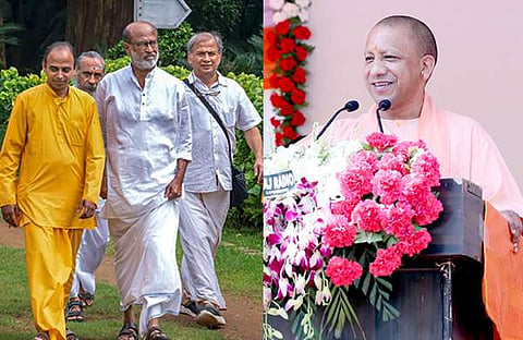 രജനീകാന്തിന്റെ യാത്രയിൽ നിന്ന്/ പിടിഐ, യോഗി ആദിത്യനാഥ്/ ഫെയ്സ്ബുക്ക്