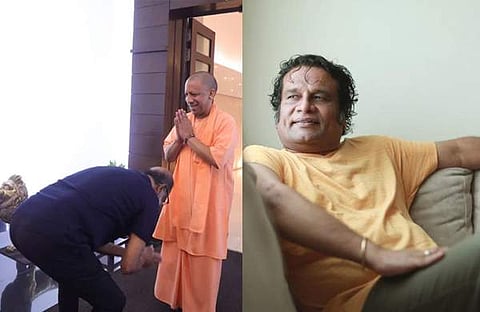 രജനീകാന്ത് യോഗിയുടെ കാൽതൊട്ട് വണങ്ങുന്നു/ വിഡിയോ സ്ക്രീൻഷോട്ട്, ഹരീഷ് പേരടി/ ഫെയ്സ്ബുക്ക്