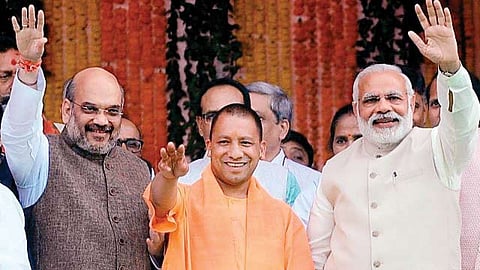 Amit Shah, Yogi Adityanath and Narendra Modi