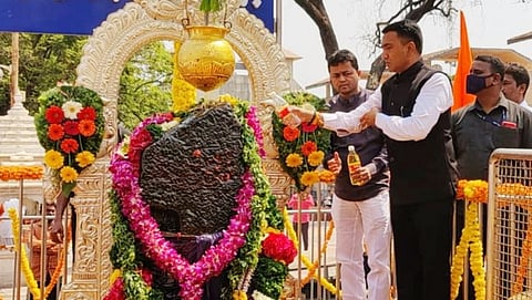 Pramod Sawant while visiting Shani Deva
